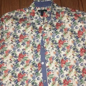 Coral/ flower button down shirt